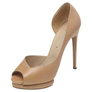 Nicholas Kirkwood Beige Leather Peep Toe Platform Pumps Size 39.5