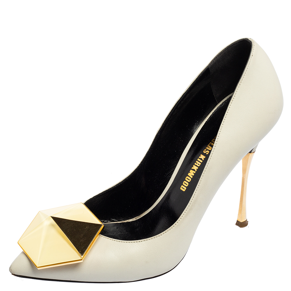 luxury-women-nicholaskirkwood-used-shoes-p551577-004 Nicholas Kirkwood White Leather Hexagon Pointed Toe Pumps Size 37.5