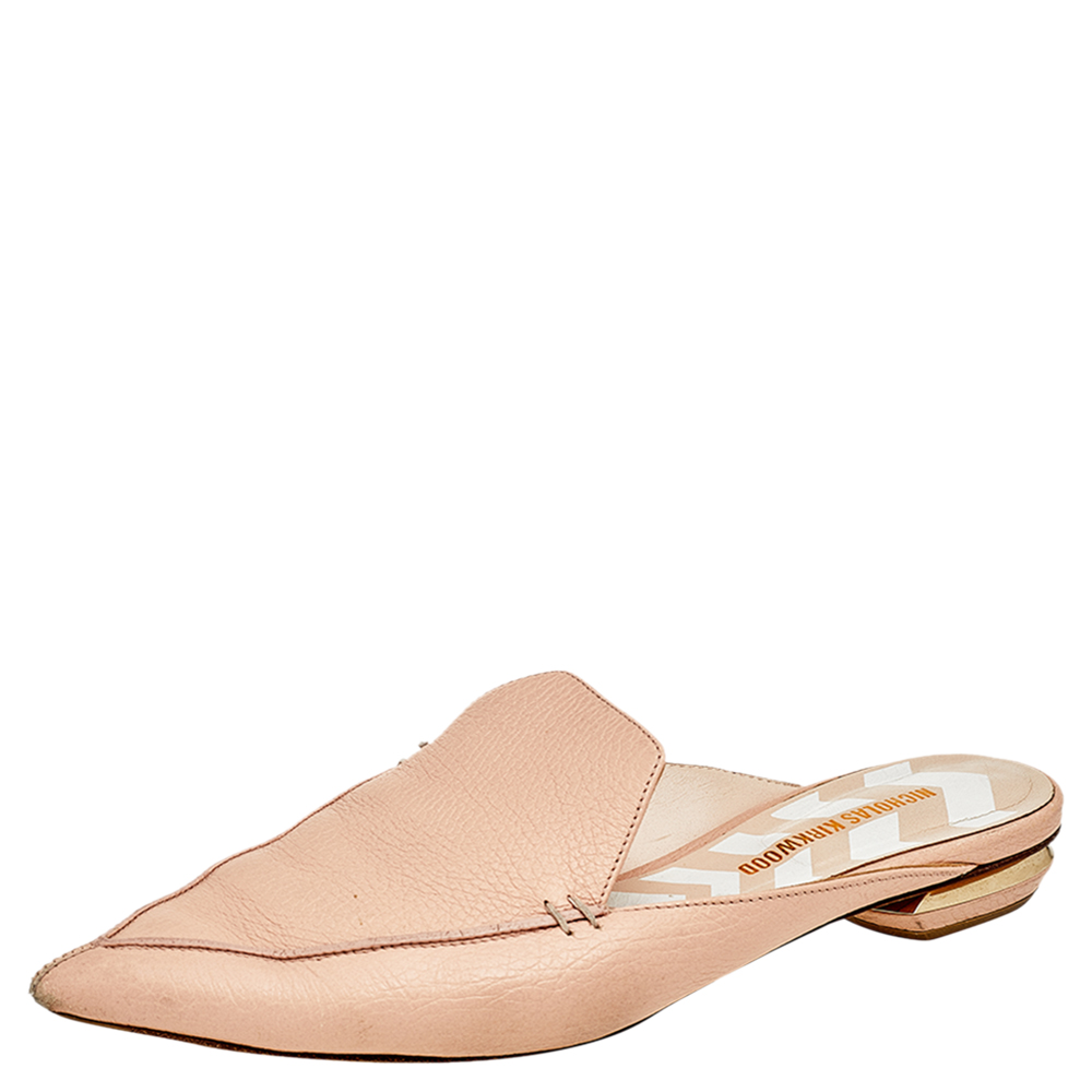 Nicholas Kirkwood Cream Leather Pointed Toe Beya Flat Mule Sandals Size 39.5