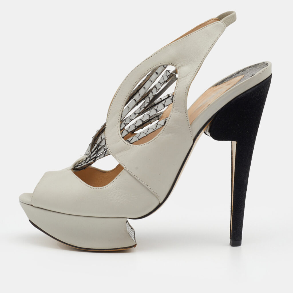 luxury-women-nicholaskirkwood-used-shoes-p627732-002-2 Nicholas Kirkwood Grey/Silver Python and Leather Platform Slingback Sandals Size 37.5