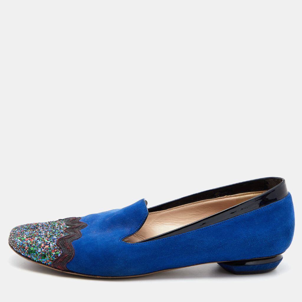 luxury-women-nicholaskirkwood-used-shoes-p654817-010-1 Nicholas Kirkwood Multicolor Suede And Glitter Smoking Slippers Size 38