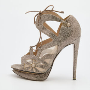 Nicholas Kirkwood Brown/Beige Leather and Mesh Lace Up Platform Sandals Size 37