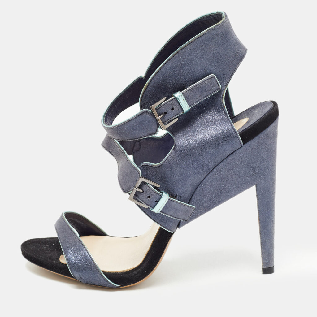 luxury-women-nicholaskirkwood-used-shoes-p797373-002 Nicholas Kirkwood Grey /Black Leather Ankle Strap Sandals Size 40