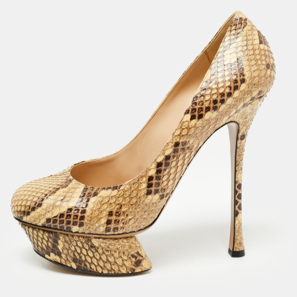 luxury-women-nicholaskirkwood-used-shoes-p797692-003 Nicholas Kirkwood Cream/Brown Python Leather Platform Pumps Size 39