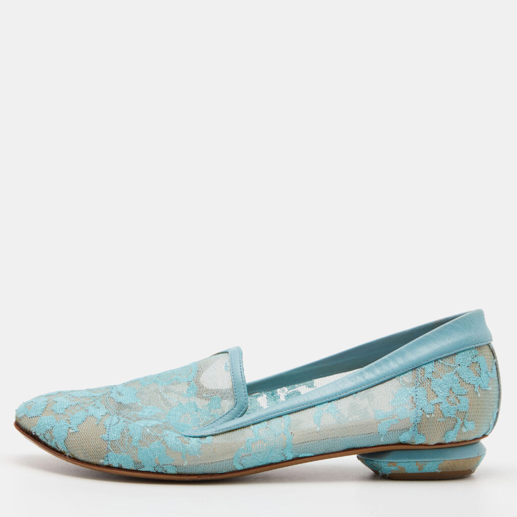 luxury-women-nicholaskirkwood-used-shoes-p808968-011 Nicholas Kirkwood Blue Lace and Leather Casati Ballet Flats Size 37