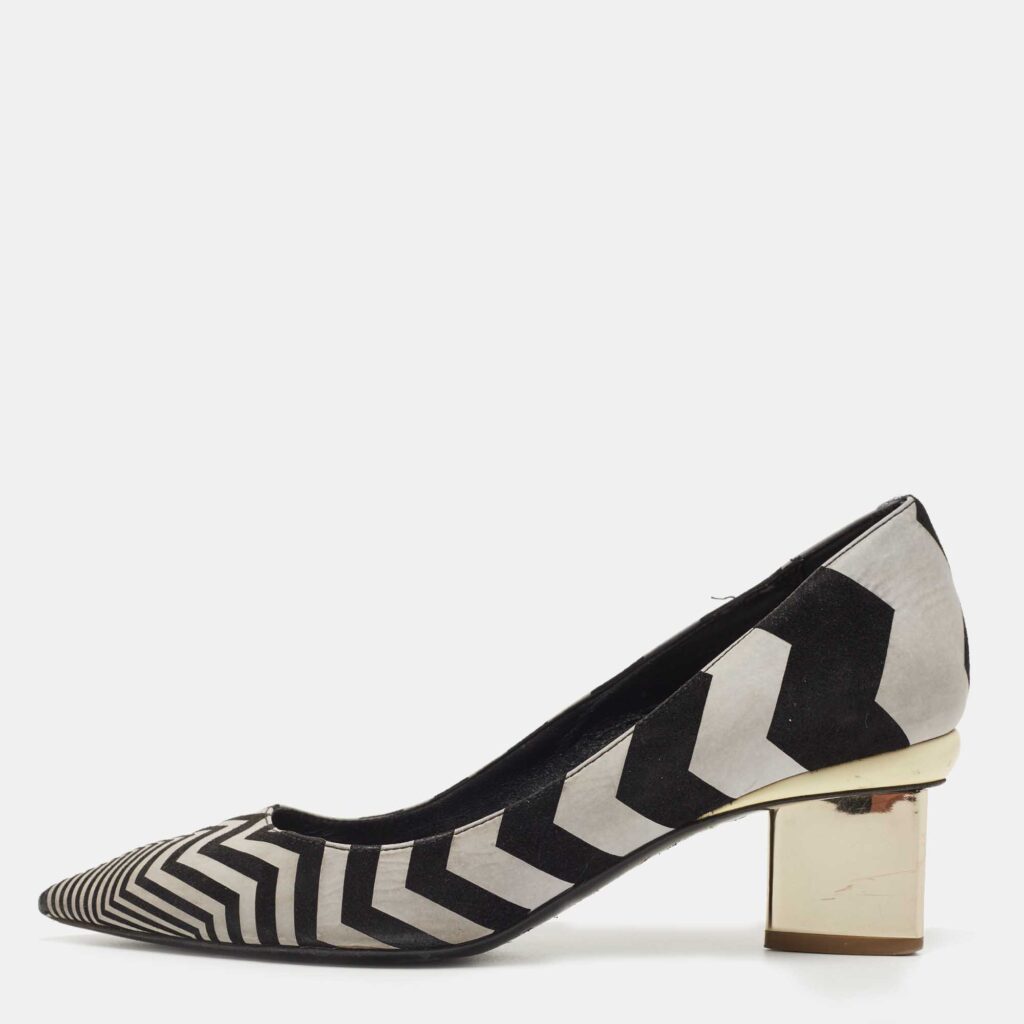 luxury-women-nicholaskirkwood-used-shoes-p852822-003 Nicholas Kirkwood Black/Grey Zigzag Print Suede Pumps Size 37.5