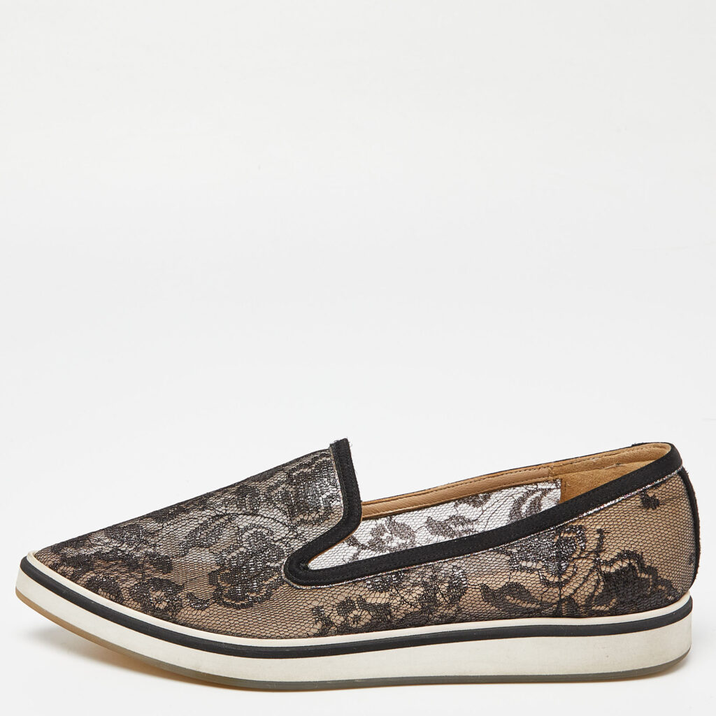 luxury-women-nicholaskirkwood-used-shoes-p885324-002 Nicholas Kirkwood Black Lace and Mesh Alona Pointed Toe Smoking Slipper Size 36.5