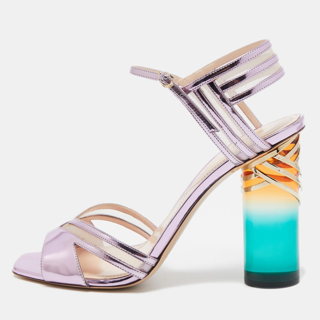 luxury-women-nicholaskirkwood-used-shoes-p901243-001 Nicholas Kirkwood Metallic Purple Leather and Mesh Zaha Ankle Strap Sandals Size 40
