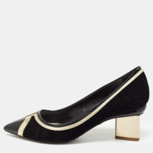Nicholas Kirkwood Black/Gold Suede and Leather Pointed Toe Pumps Size 37