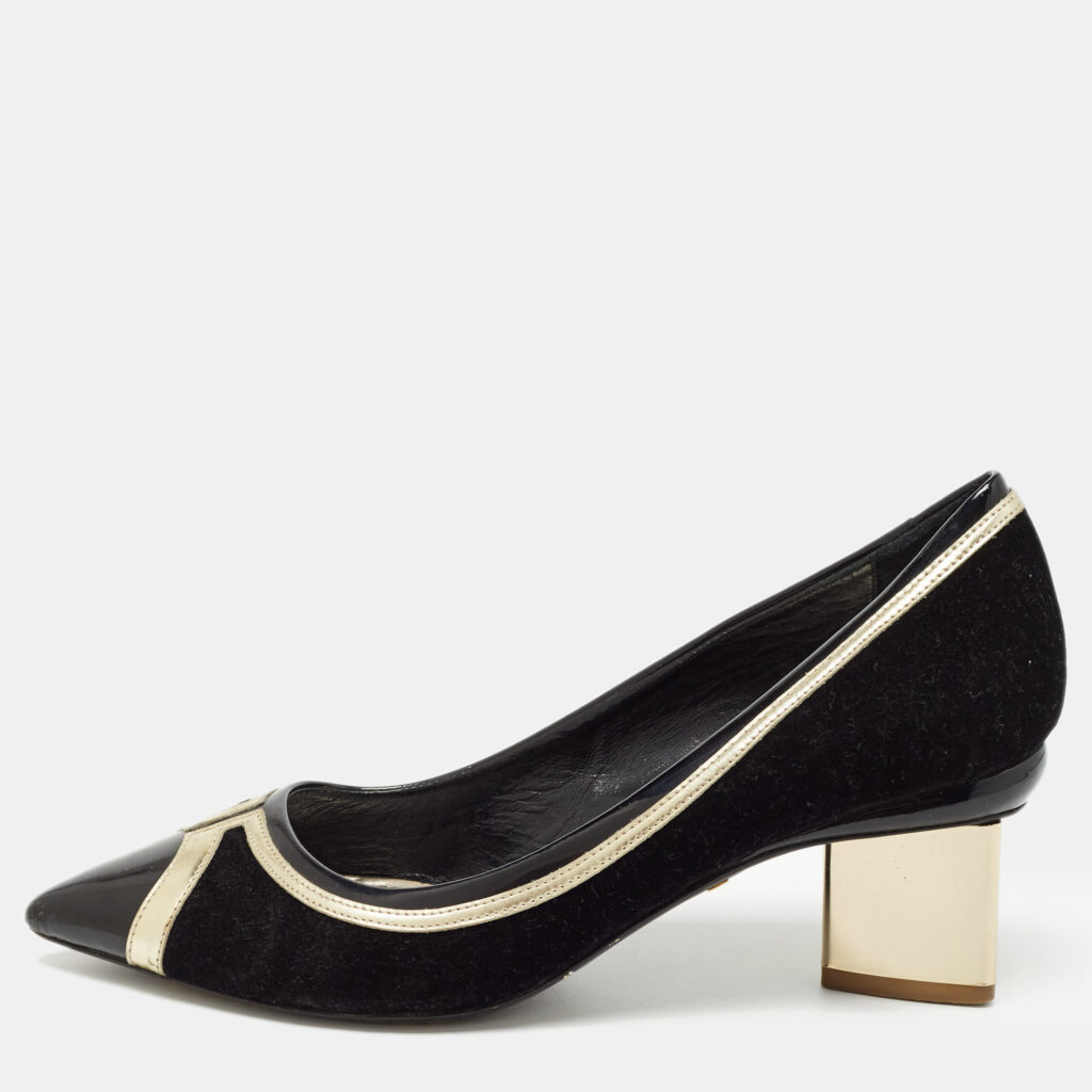 luxury-women-nicholaskirkwood-used-shoes-p958033-003 Nicholas Kirkwood Black/Gold Suede and Leather Pointed Toe Pumps Size 37