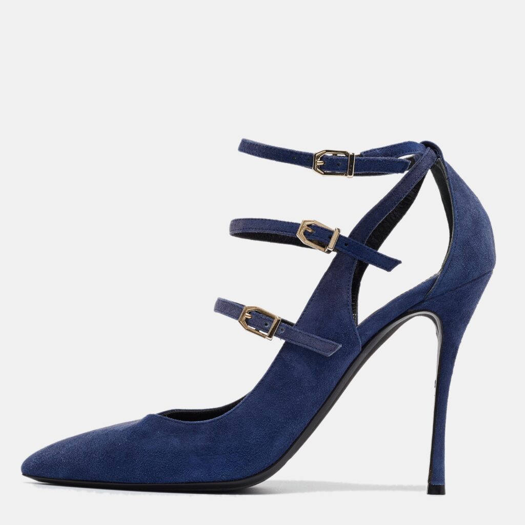 Nicholas Kirkwood Blue Suede Ruffle Buckle Pointed Toe Pumps Size 39