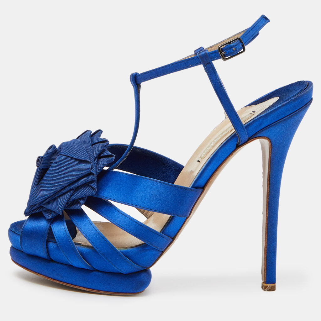 luxury-women-nicholaskirkwood-used-shoes-p998434-003 Nicholas Kirkwood Blue Satin Platform Ankle Strap Sandals Size 39