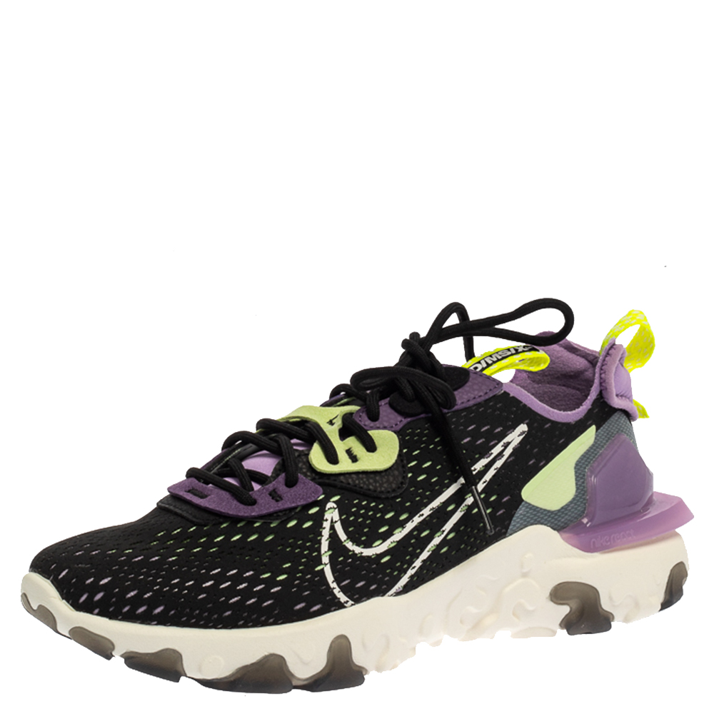 luxury-women-nike-new-shoes-p385317-009 Nike Black/Purple Leather And Fabric React Vision Sneakers Size 43