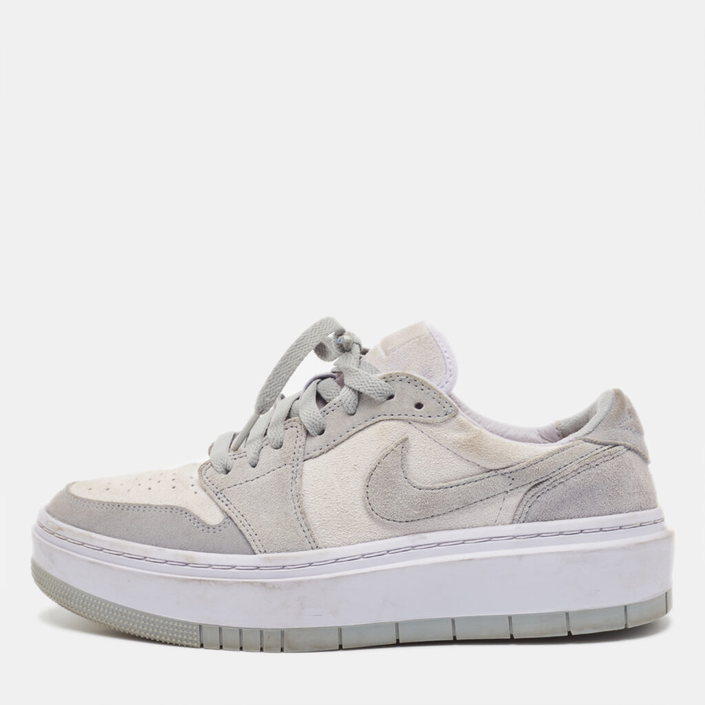 luxury-women-nike-used-shoes-p1023660-003 Air Jordans Grey/White Suede Elevate Air Jordan 1 Low Top Sneakers Size 40.5