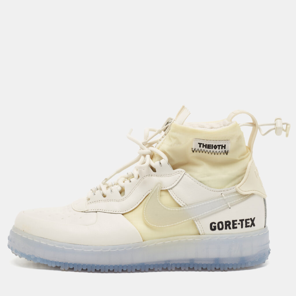 luxury-women-nike-used-shoes-p1126651-001 Nike - Air White Leather and Nylon Force 1 Gore Tex High Winter GTX Phantom Sneakers Size 40.5