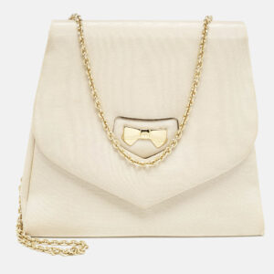 Nina Ricci Beige Fabric Bow Flap Chain Shoulder Bag