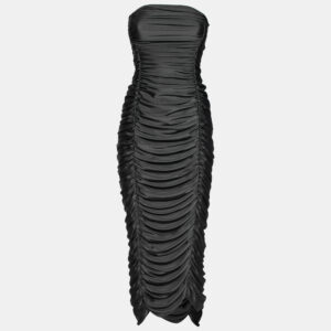Norma Kamali Grey Stretch Knit Ruched Strapless Midi Dress L