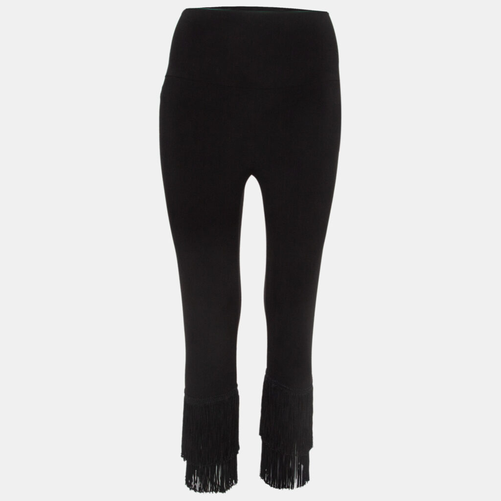 luxury-women-norma-kamali-new-clothes-p919112-001 Norma Kamali Black Stretch Knit Fringed Hem Crop Leggings M