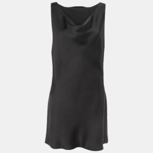 Norma Kamali Black Satin Cowl Neck Mini Dress L