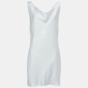 Norma Kamali White Satin Cowl Neck Mini Dress L