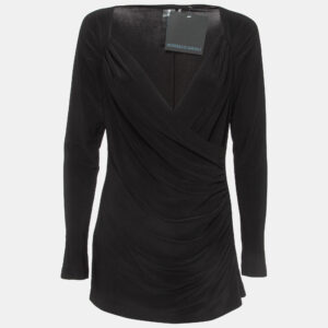 Norma Kamali Black Draped Jersey Long Sleeve Top L
