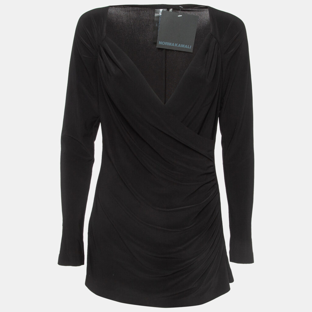 luxury-women-norma-kamali-new-clothes-p919565-007 Norma Kamali Black Draped Jersey Long Sleeve Top L