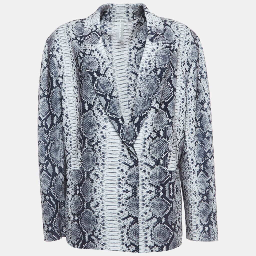 luxury-women-norma-kamali-new-clothes-p919581-002 Norma Kamali Black/White Python Print Lycra Single Breasted Straight Fit Jacket M
