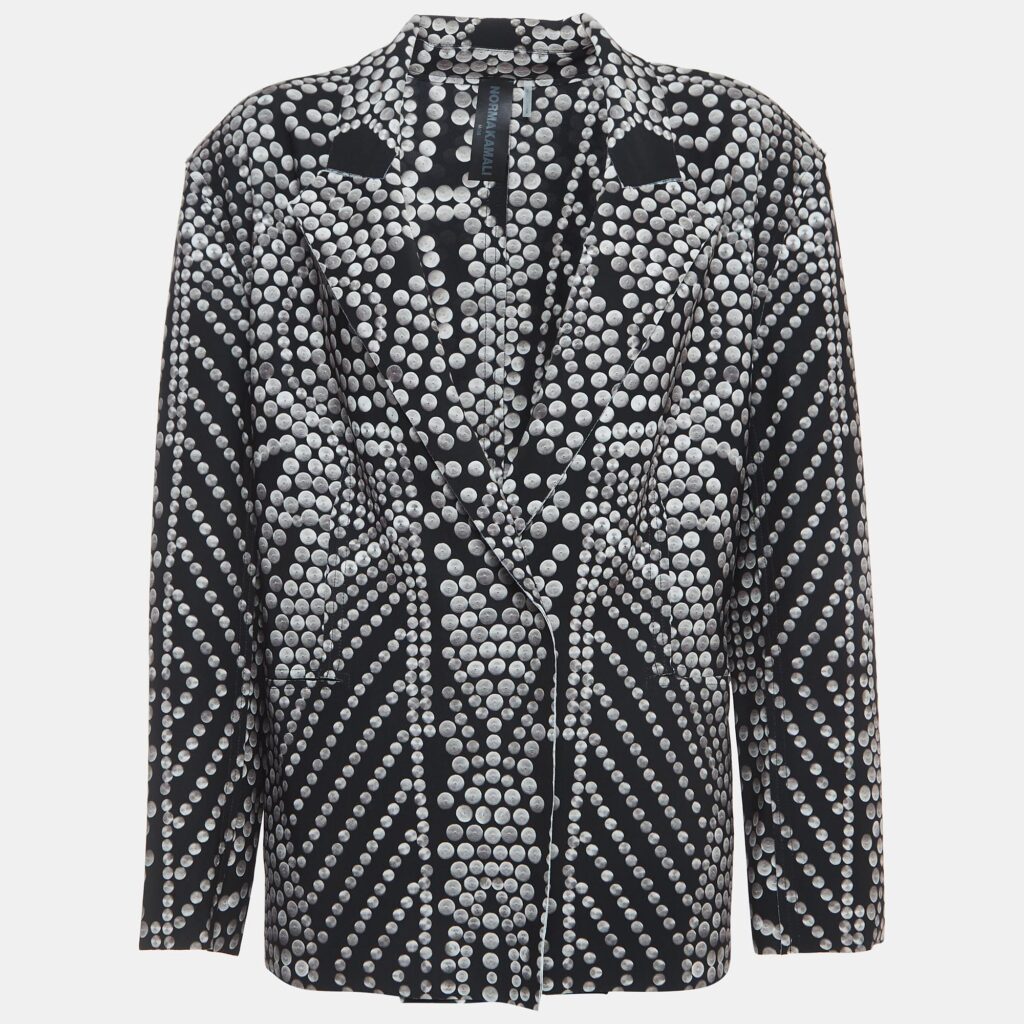 luxury-women-norma-kamali-new-clothes-p919593-002 Norma Kamali Black Printed Lycra Single Breasted Straight Fit Jacket M