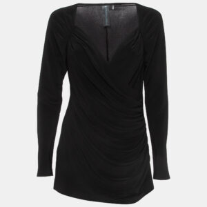 Norma Kamali Black Lycra Sweetheart Side Drape Top L