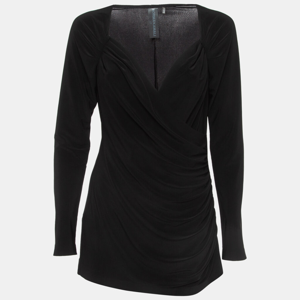luxury-women-norma-kamali-new-clothes-p919623-007 Norma Kamali Black Lycra Sweetheart Side Drape Top L