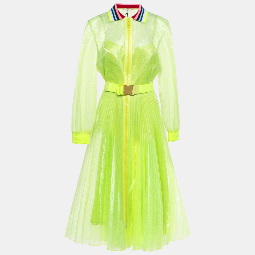 luxury-women-norma-kamali-new-clothes-p919704-001 Fendi Neon Yellow Printed Synthetic Pleated Bleated Midi Dress M