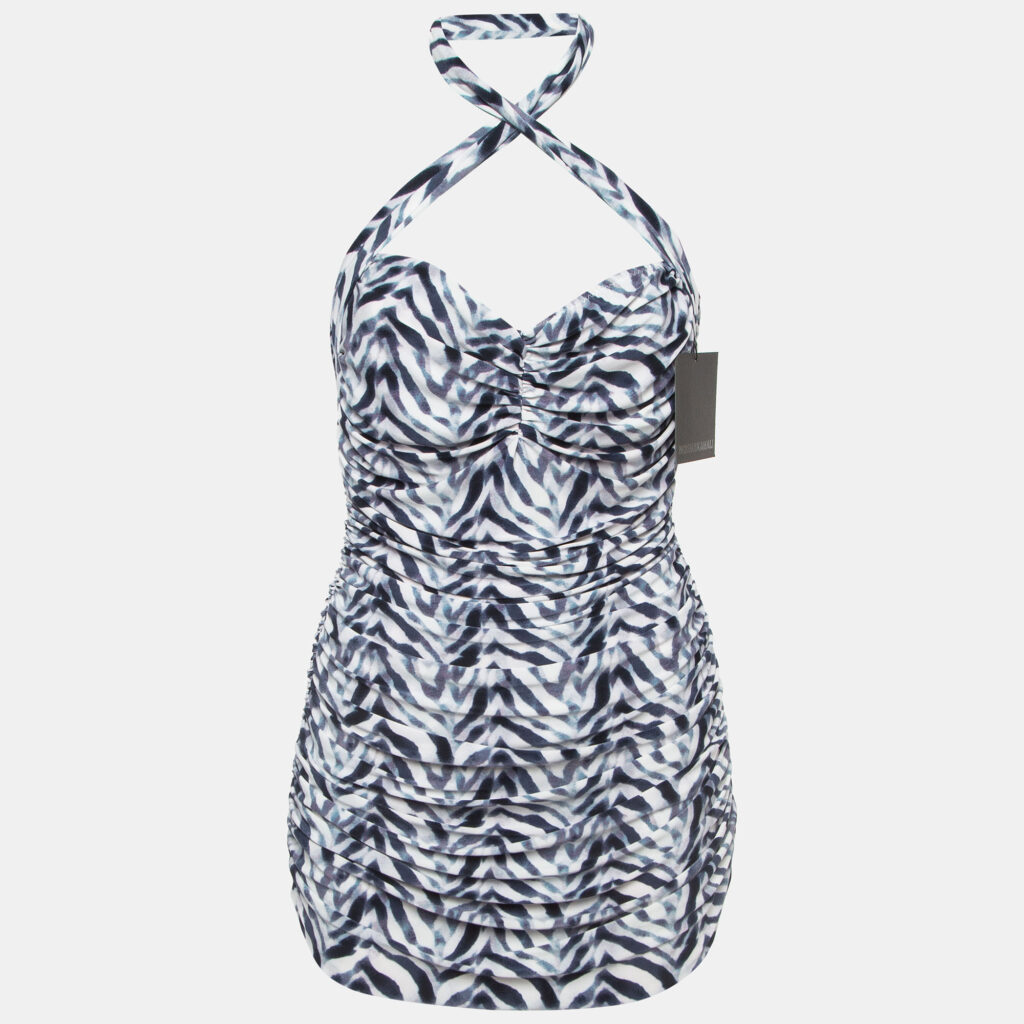 luxury-women-norma-kamali-used-clothes-p919292-001 Norma Kamali White Chevron Zebra Print Jersey Bill Mio Swimsuit XL