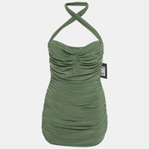 Norma Kamali Green Gathered Jersey Bill Mio Swimsuit XL