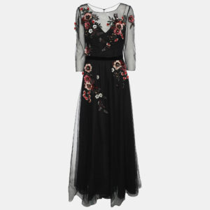 Notte By Marchesa Black Mesh Embellished Maxi Dress S