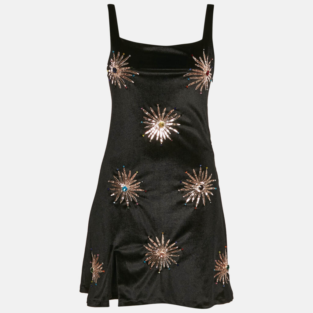Oceanus Swimwear Black Velvet Embellished Mini Dress S