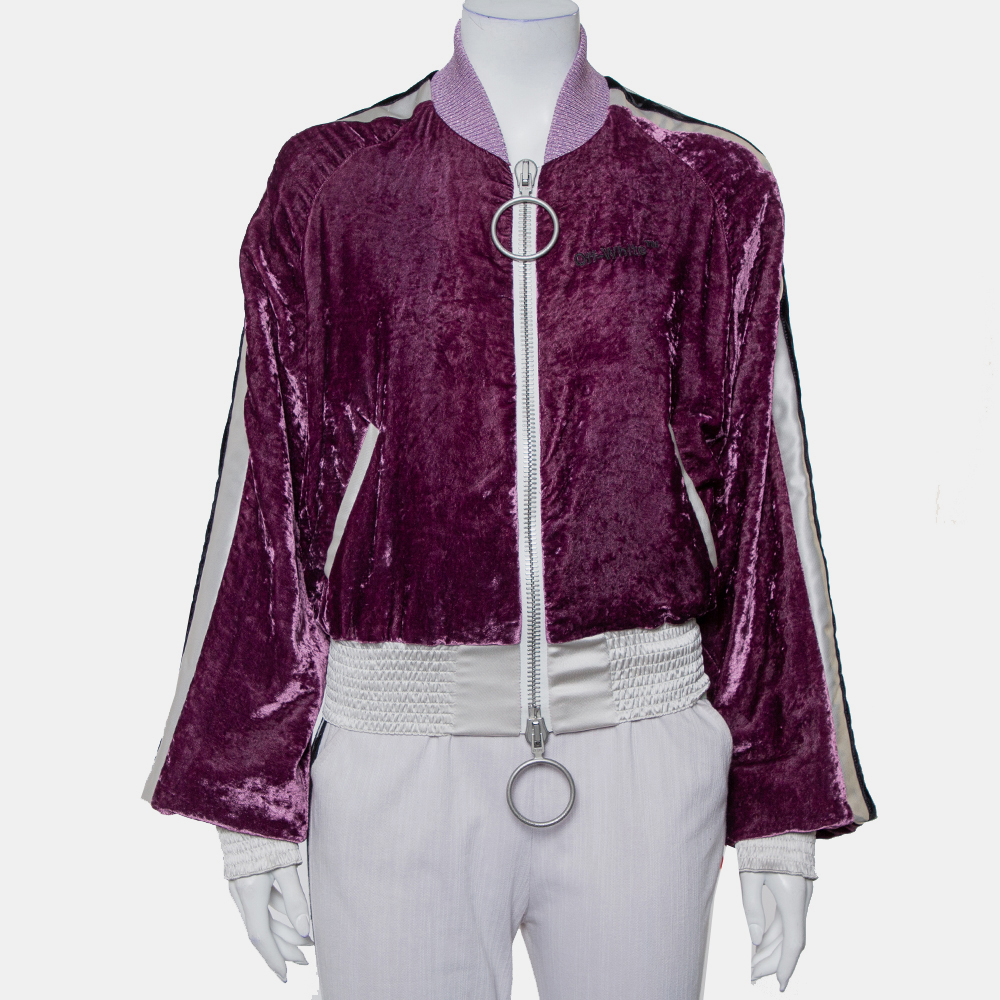 luxury-women-off-white-new-clothes-p418908-009 Off-White Purple Crushed Velvet Zipper Front Bomber Jacket M