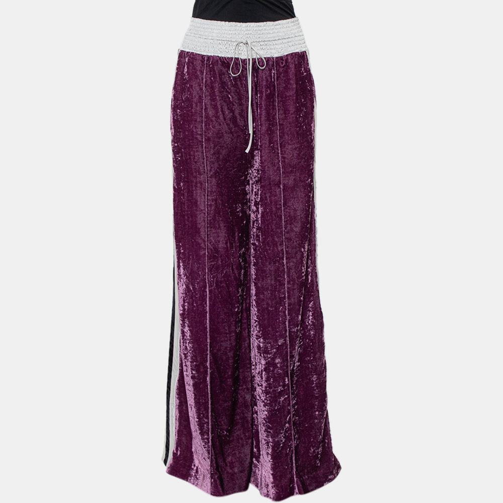 luxury-women-off-white-new-clothes-p418910-014 Off-White Purple Crushed Velvet Wide Leg Track Pants M