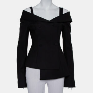 Off-White Black Crepe Off Shoulder Asymmetrical Hem Blazer M