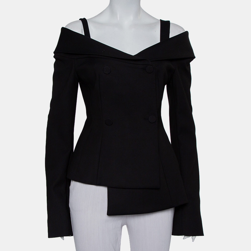 luxury-women-off-white-new-clothes-p431442-009 Off-White Black Crepe Off Shoulder Asymmetrical Hem Blazer M