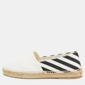 Off-White White/Black Canvas Slip On Espadrille Flats Size 39