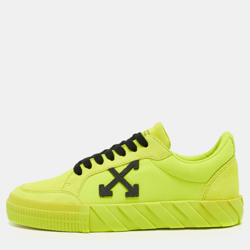 luxury-women-off-white-new-shoes-p1122985-001 Off White Neon Yellow Canvas and Suede Vulcanized Low Top Sneakers Size 39