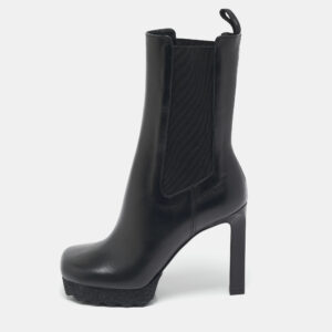 Off-White Black Leather Sponge Chelsea Heeled Ankle Length Boots Size 36