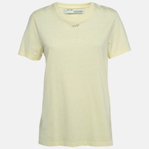 Off-White Yellow Cotton Crystal Logo Embellished T-Shirt S