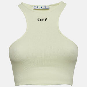 Off-White Green Logo Print Rib Knit Crop Tank Top S