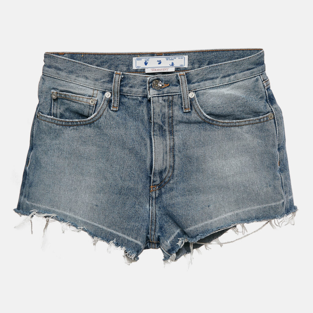 Off-White Blue Denim Raw Edge Shorts S Waist 26"