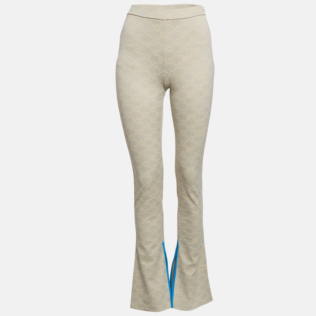 luxury-women-off-white-used-clothes-p1086171-001 Off-White Neutral Cream Monogram Jersey Slit Detail Leggings XS