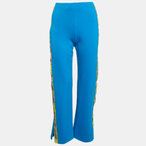 Off-White Blue Jersey Logo Tape and Slit Detail Leggings S