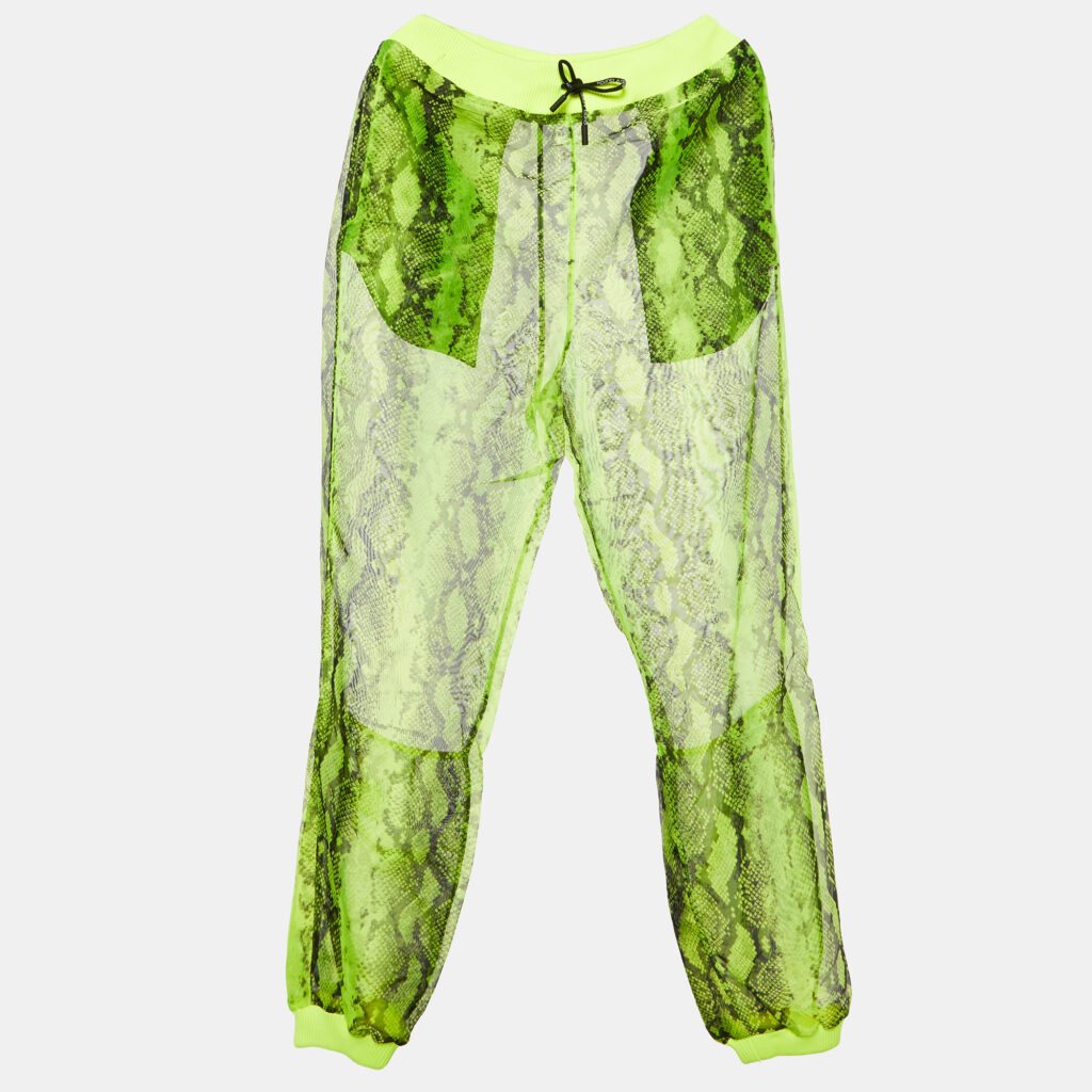 Off-White Neon Yellow Snake Print Organza Sheer Joggers M