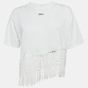 Off-White White Cotton Asymmetric Fishnet Hem T-Shirt S