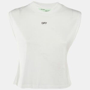 Off-White White Printed Lyocell Blend Sleeveless Crew Neck T-Shirt XXS
